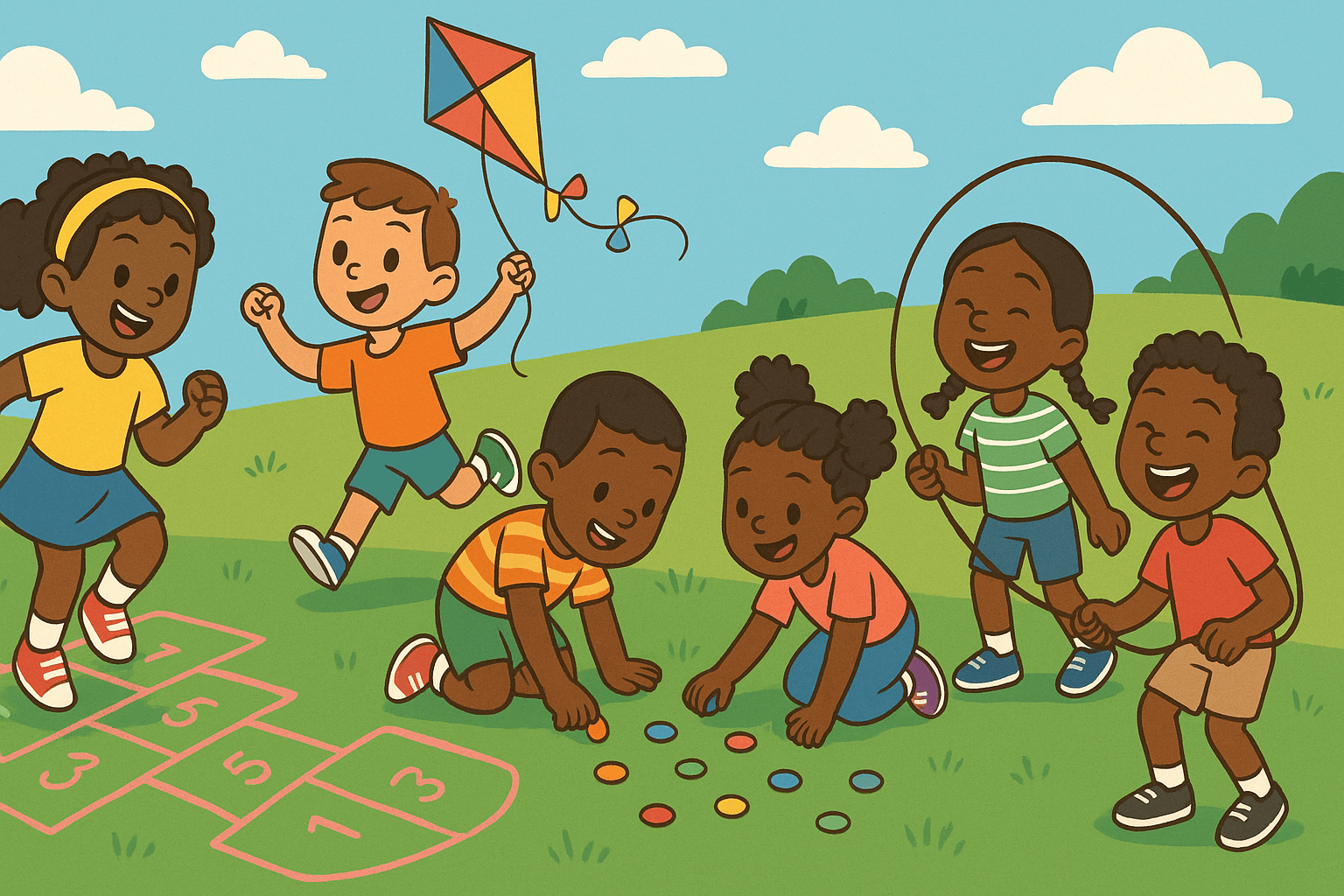 Kindergarten students playing games together