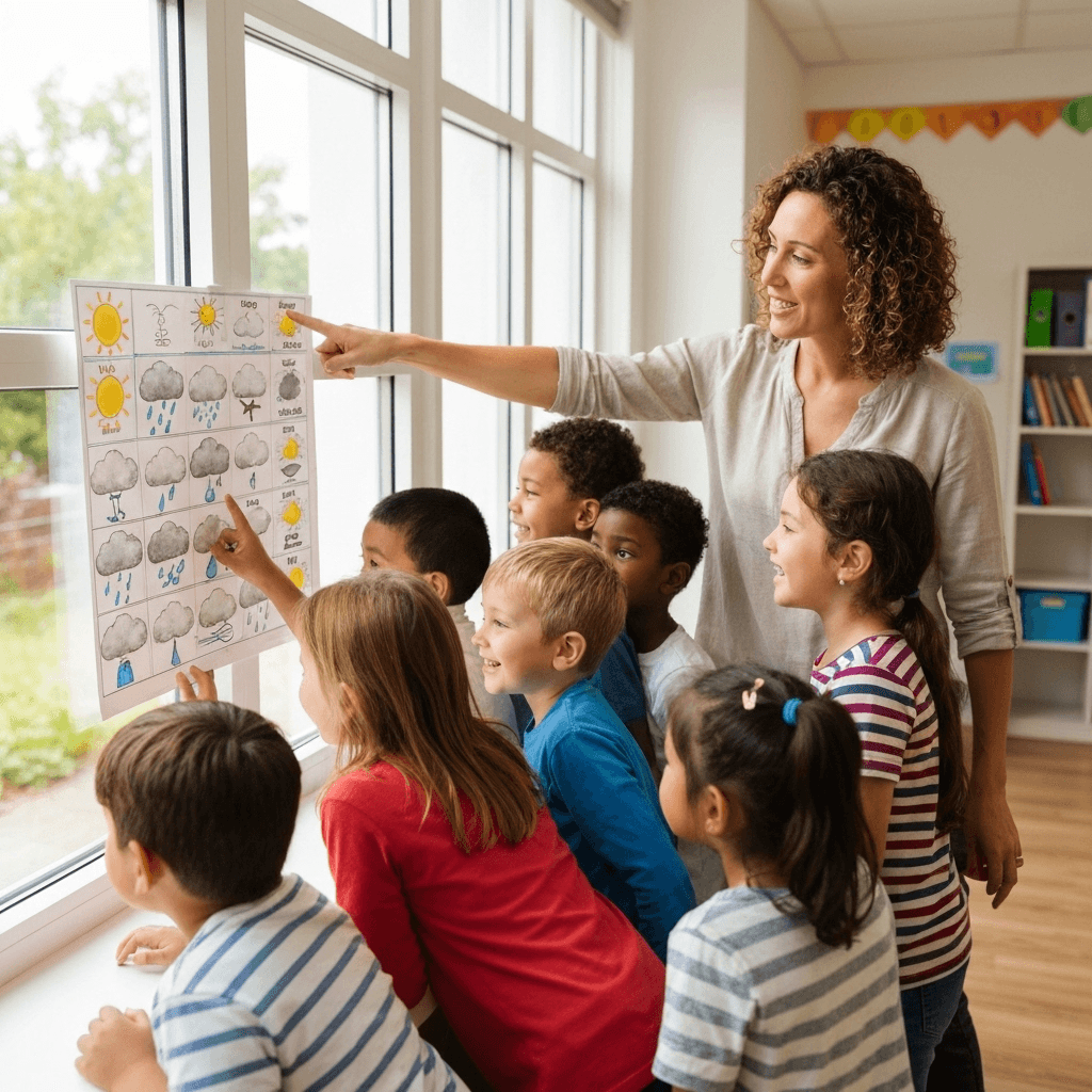 Children exploring different types of weather