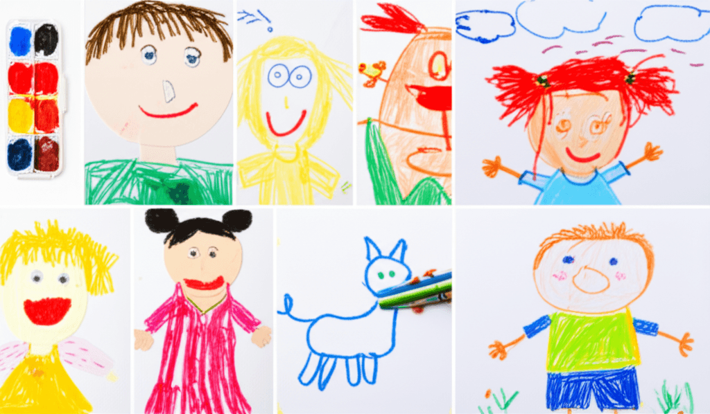 Children creating self portraits