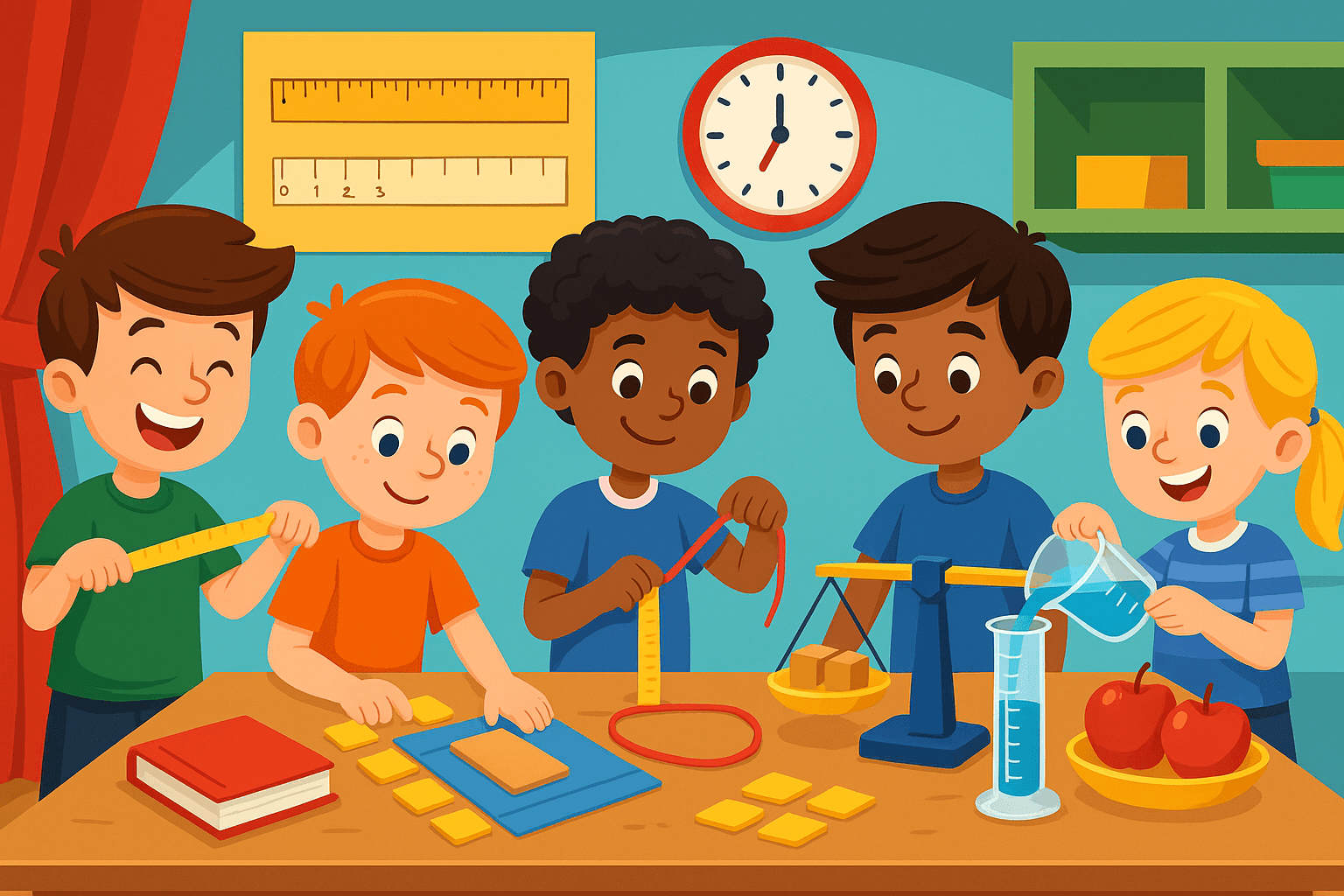 Children measuring objects